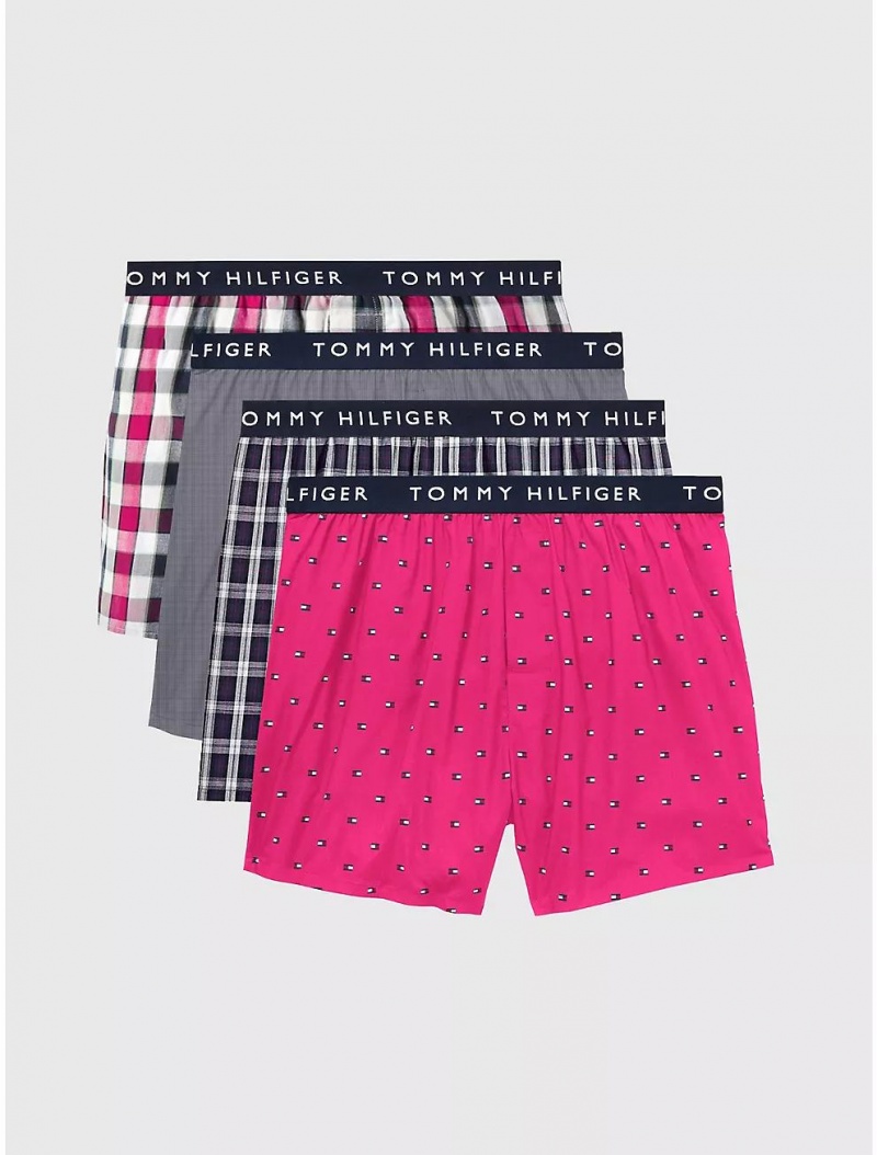 Tommy Hilfiger Woven Cotton Boxer 4-Pack Underwear Forest Berry | 0463-XPYSV