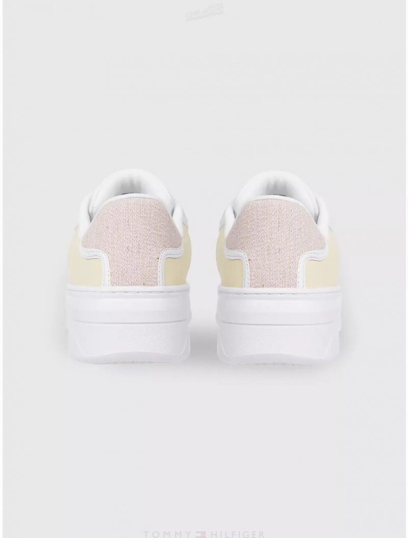 Tommy Hilfiger Woven Panel Sneaker Shoes White/Pink Daisy | 3249-BZLDA