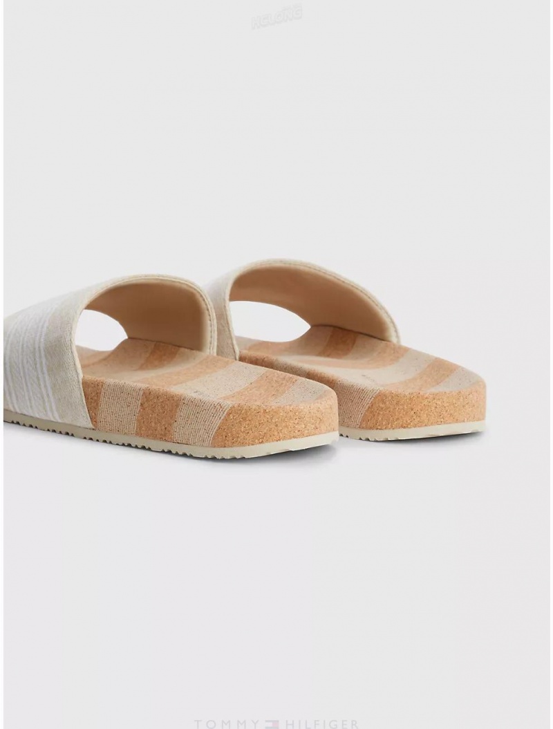 Tommy Hilfiger Woven Strap Slide Shoes Light Sandalwood | 2608-OYMZP